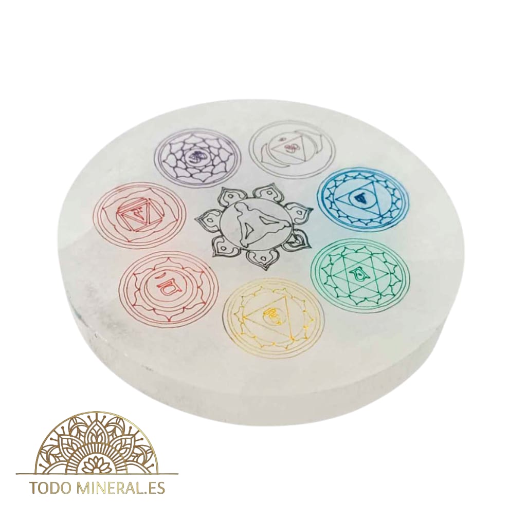 Plato Selenita 10 Cms Para Limpieza Minerales Grabado 7 Chakras TODOMINERAL