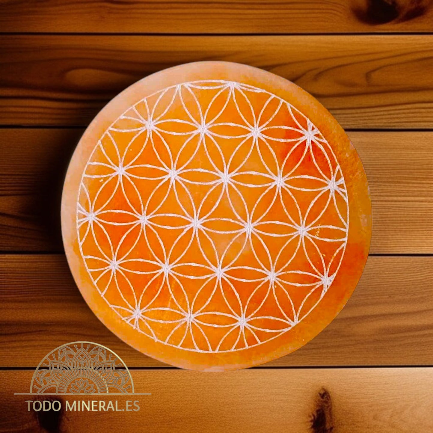 Plato Selenita Naranja 10 Cms Para Limpieza Minerales Grabado Semilla De La Vida TODOMINERAL