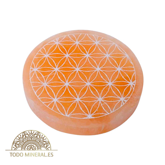Plato Selenita Naranja 10 Cms Para Limpieza Minerales Grabado Semilla De La Vida TODOMINERAL