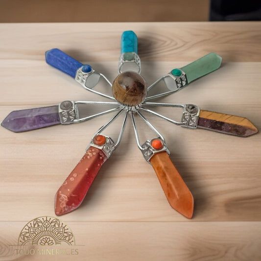 Generador De Energía 7 Chakras Y Esfera Central Ojo De Tigre ,12 Cms Aprox TODOMINERAL