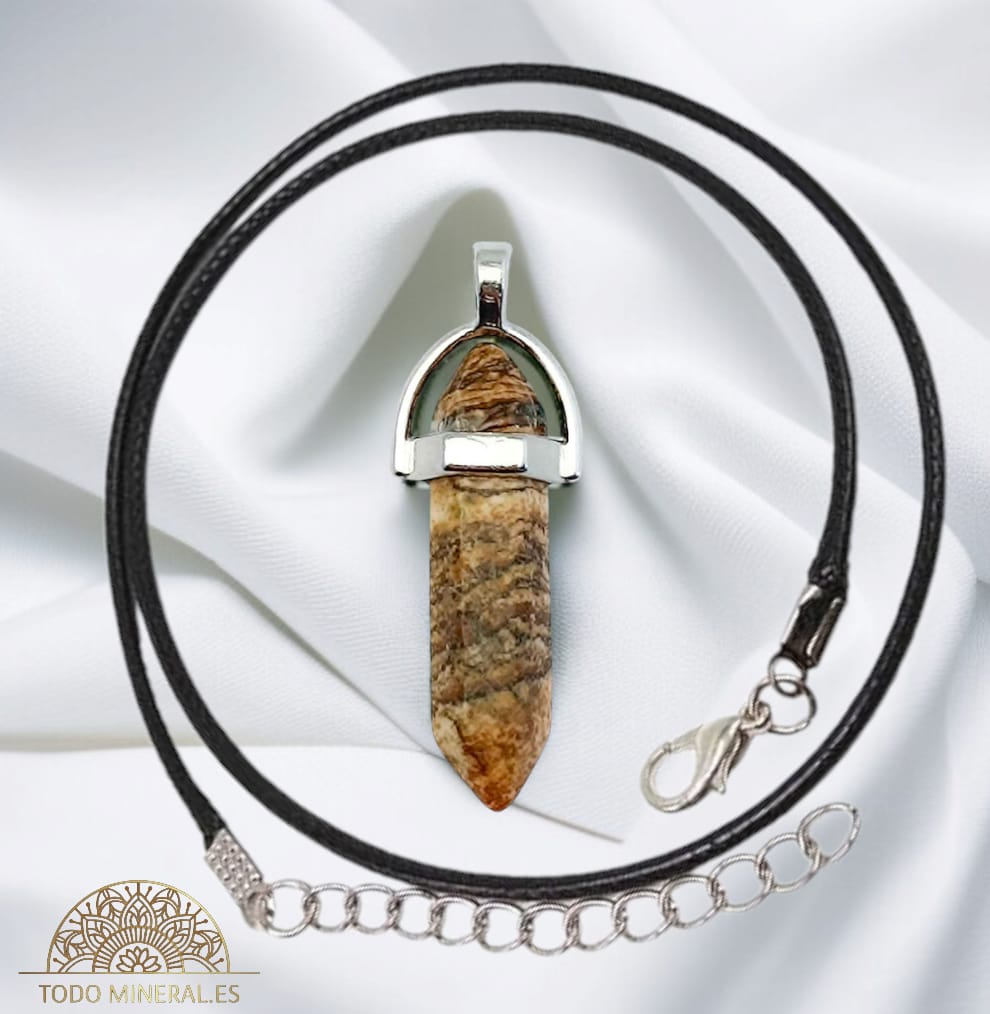 Colgante Metal Con Piedra Jaspe Madera (INCLUYE CORDON 45 CMS EN NEGRO) TODOMINERAL