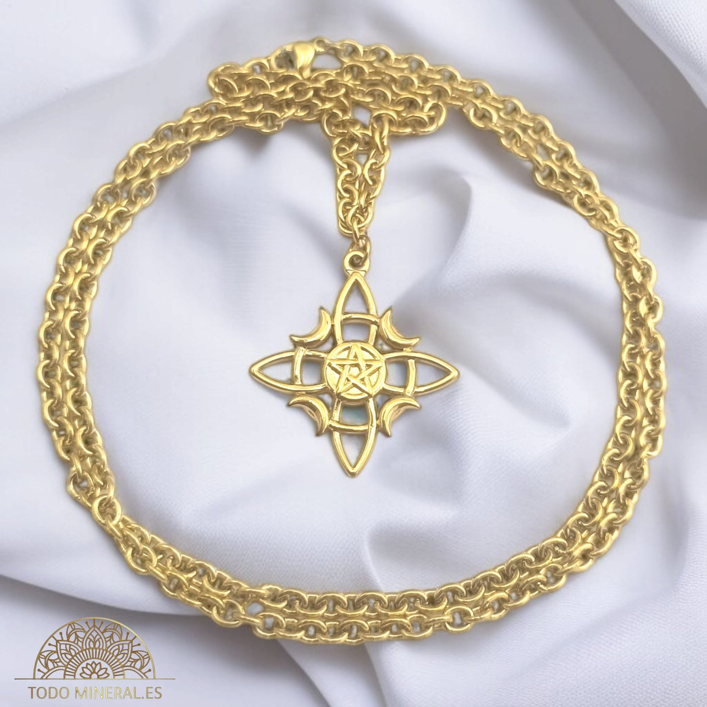 Collar Nudo De Bruja 30 En Acero Dorado Con Cadena 70 Cms TODOMINERAL