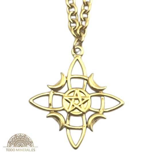 Collar Nudo De Bruja 30 En Acero Dorado Con Cadena 70 Cms TODOMINERAL