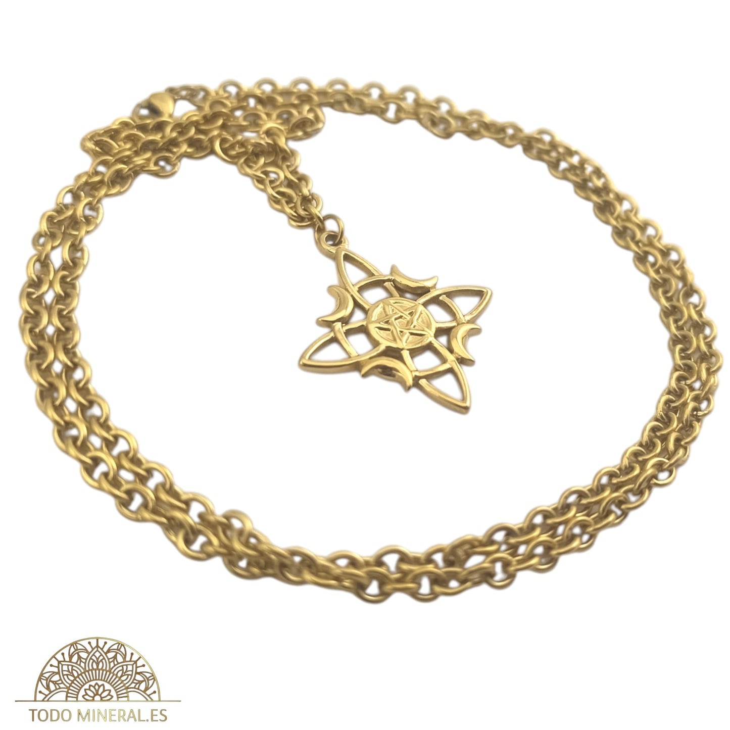 Collar Nudo De Bruja 30 En Acero Dorado Con Cadena 70 Cms TODOMINERAL