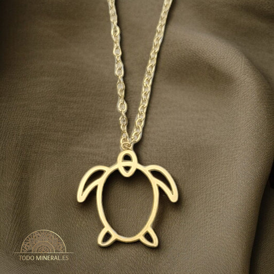 Collar Tortuga Acero Dorado Con Cadena 40 Cms TODOMINERAL