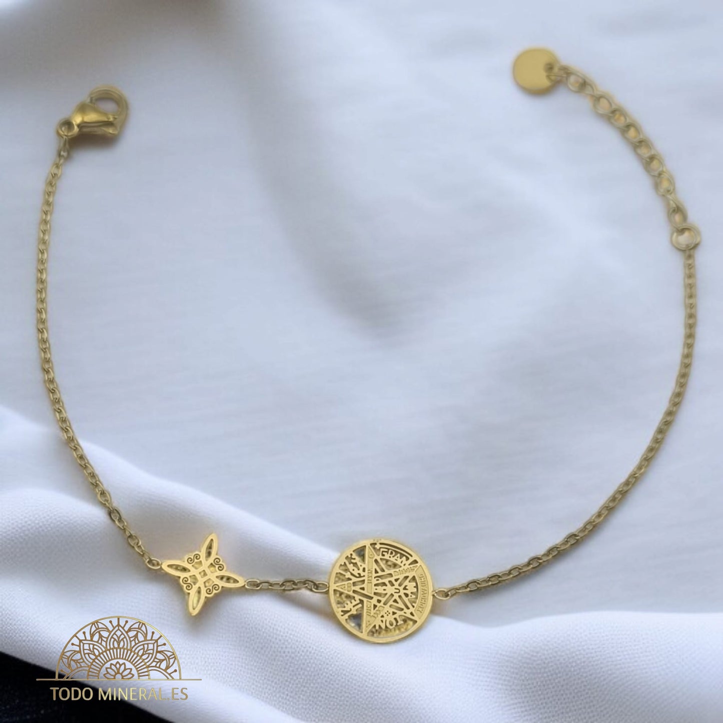 Pulsera Acero Dorado Doble Protección Tetragramaton Nudo De Bruja PULSERA ACERO