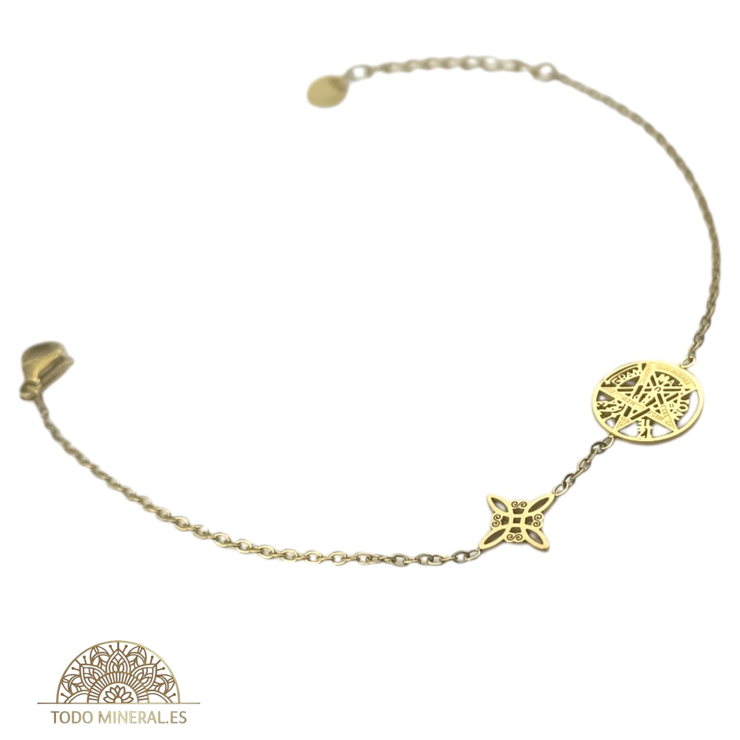 Pulsera Acero Dorado Doble Protección Tetragramaton Nudo De Bruja PULSERA ACERO