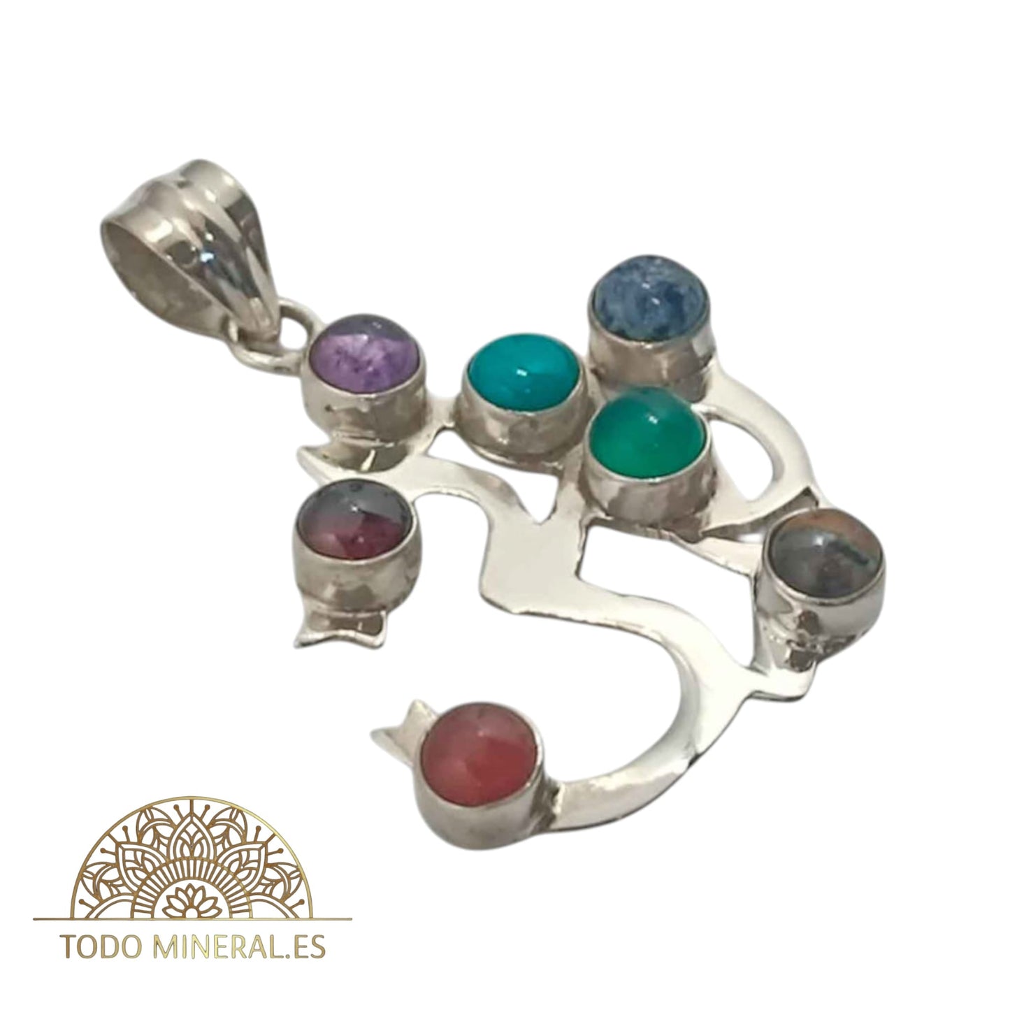 Colgante Plata 925 Simbolo Om Con Piedra Natural 7 Chakras 35 mm Aproximadamente TODOMINERAL