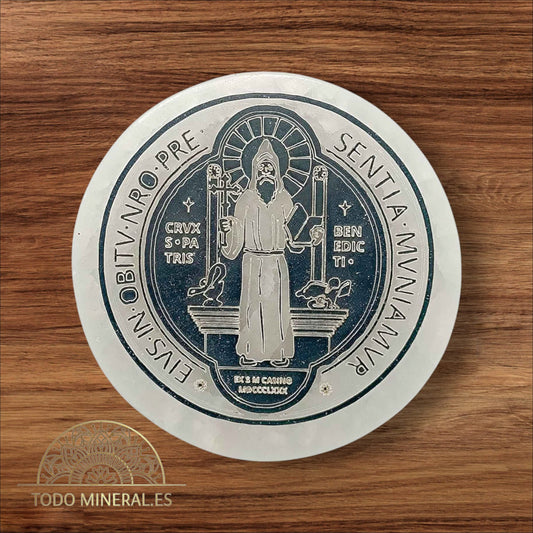 Plato Selenita 10 Cms Para Limpieza Minerales Grabado Símbolo San Benito TODOMINERAL