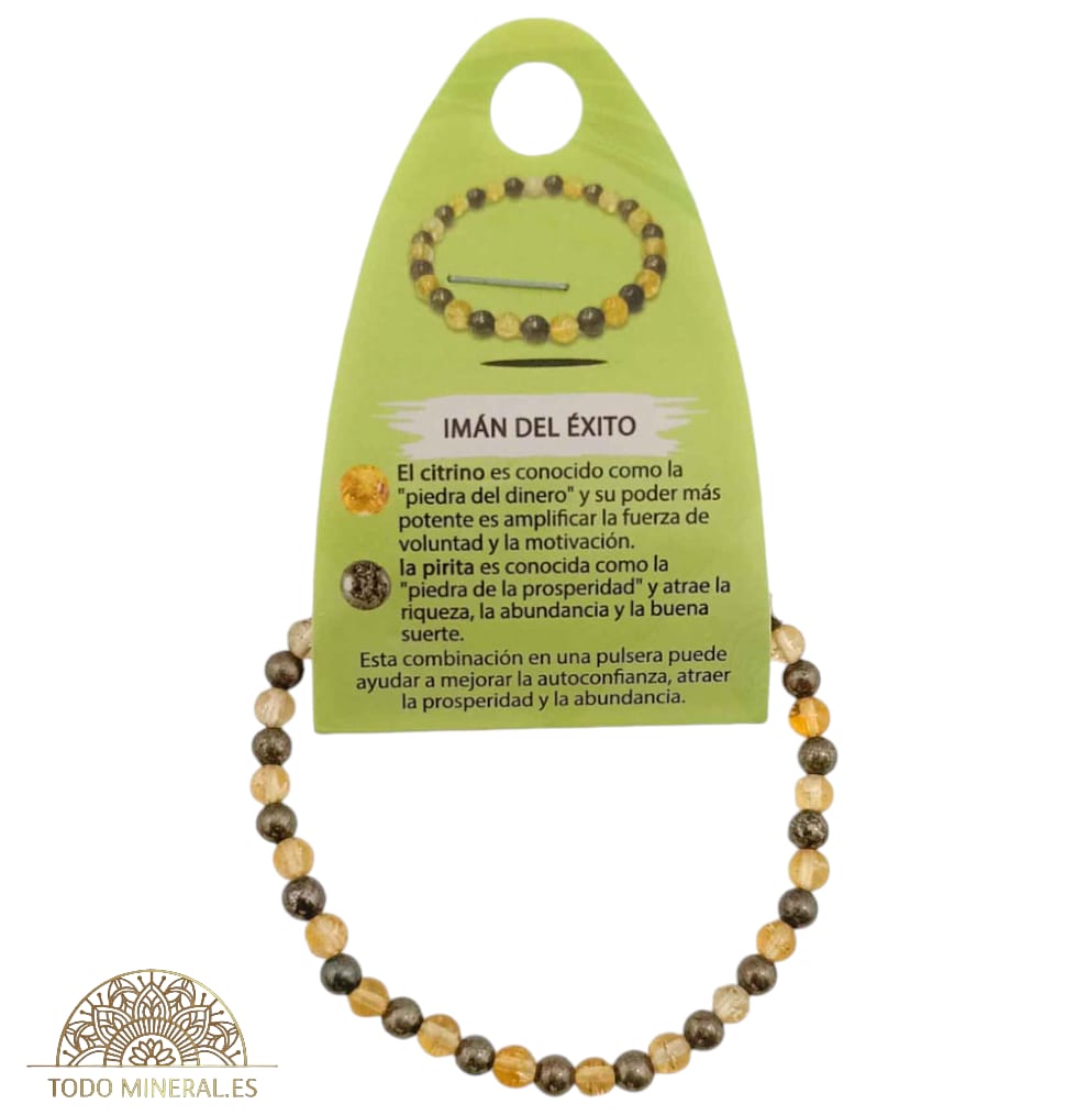 Pulsera Combinada Piedra Citrino y Pirita Para Imán Del Éxito Piedra De 4 mm PULSERAS MINERALES
