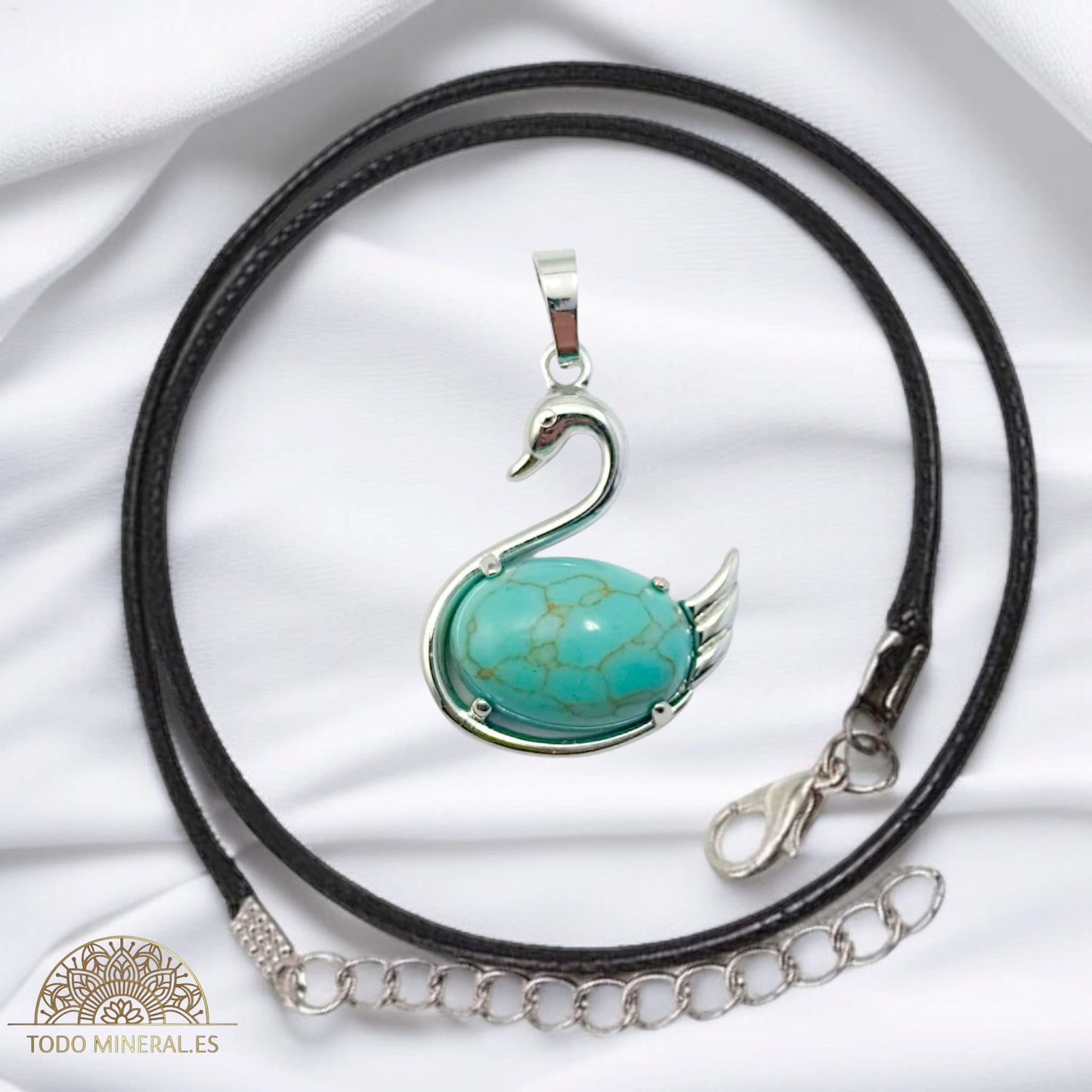 Colgante Cisne Metal Con Piedra Turquesina (INCLUYE CORDON 45 CMS EN NEGRO) TODOMINERAL