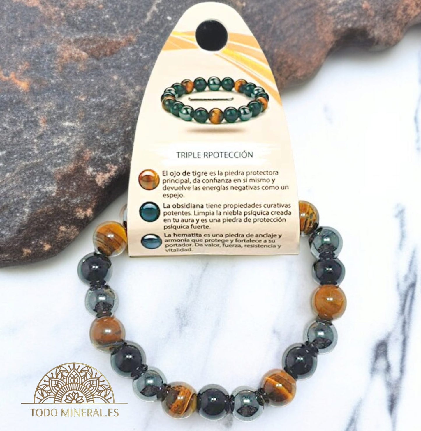 Pulsera Combinada Triple Potección 8 mm PULSERAS MINERALES