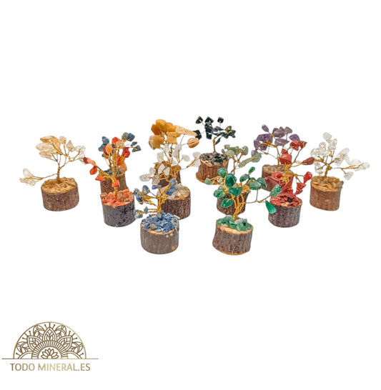 Colección 12 Arboles Diferentes Minerales Piedras De Chips 6 Cms Aprox Metal Dorado TODOMINERAL