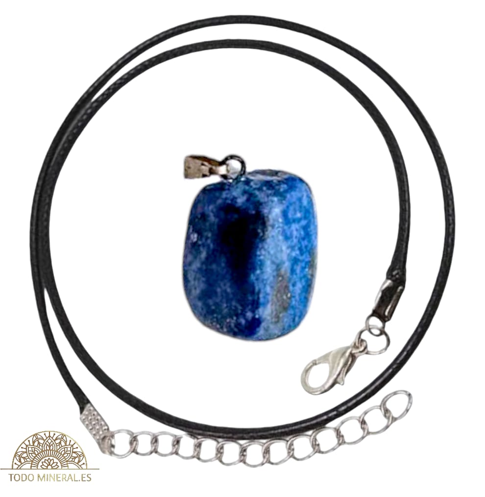Collar Metal Con Piedra Natural Canto Rodado Lapislazuli (INCLUYE CORDON 45 CMS EN NEGRO) TODOMINERAL