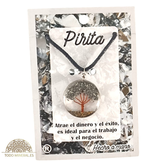Collar Orgonita Con Piedra Natural Pirita (INCLUYE CORDON EN NEGRO) TODOMINERAL