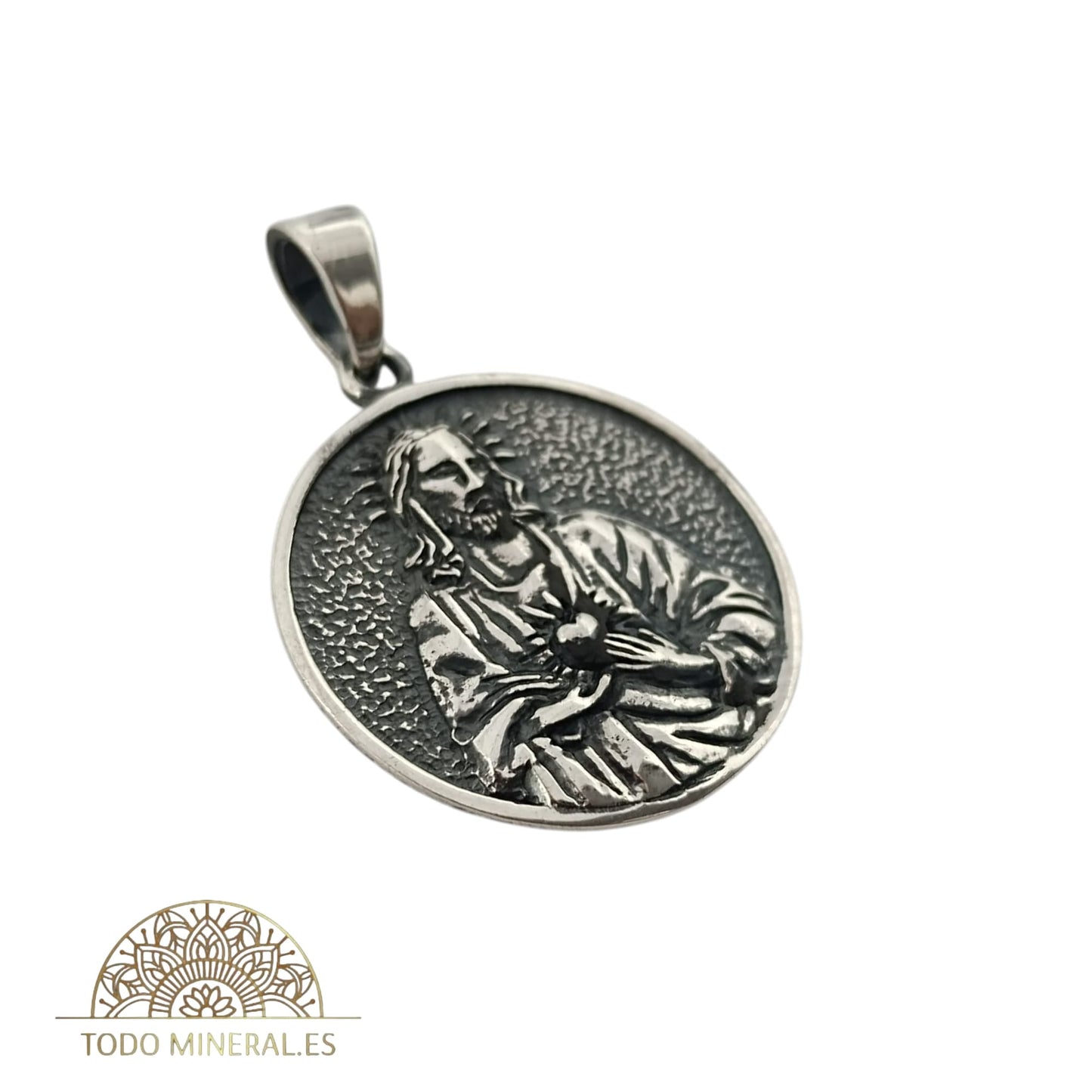 Colgante De Plata 925 Medalla Sagrado Corazón 27 mm 50366 TODOMINERAL