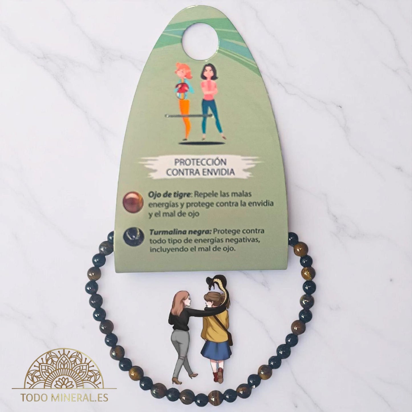 Pulsera Combinada Piedra Turmalina y Ojo De Tigre Para Protección Contra Envidia Piedra De 4 mm PULSERAS MINERALES