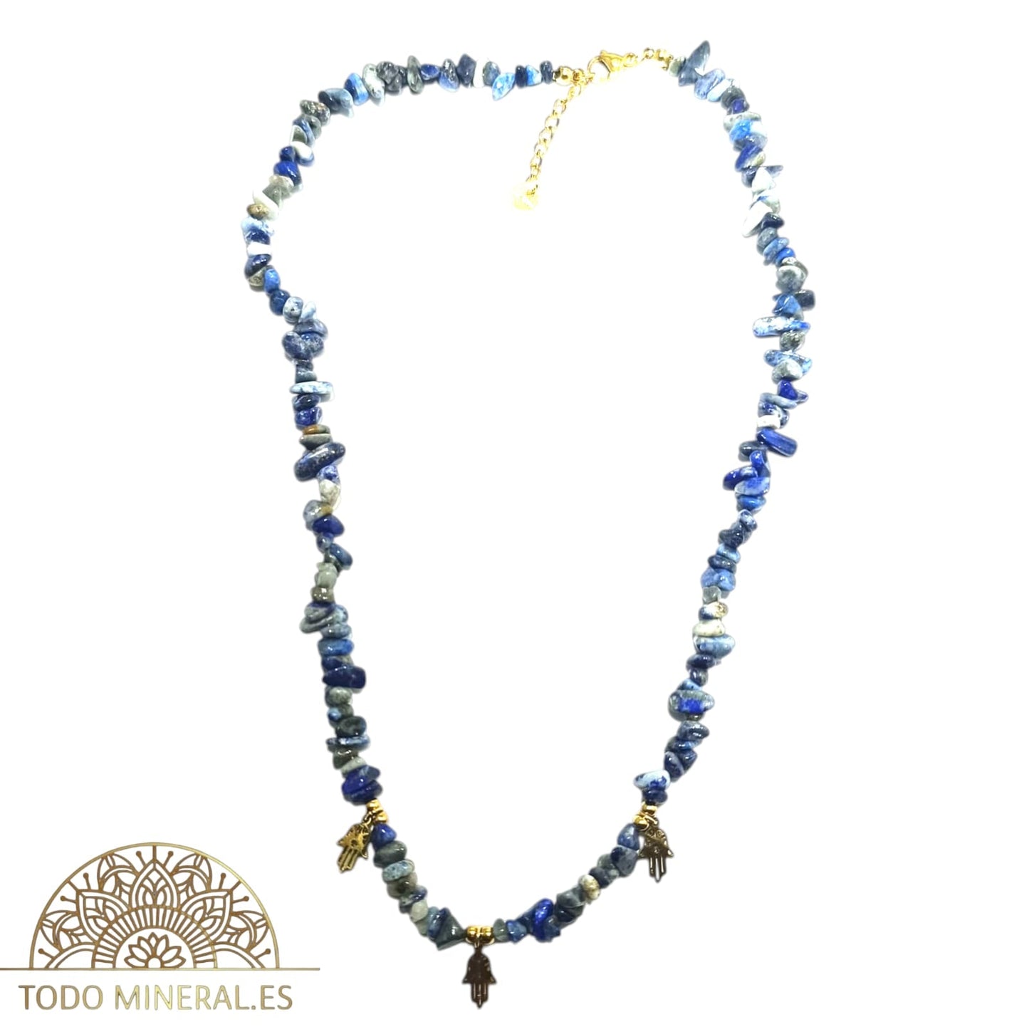 Collar Cips Piedra Natural Lapislázuli Con Dijes Mano Fátima 45 Cms TODOMINERAL