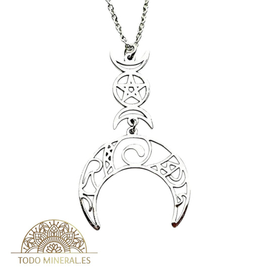 Collar Triple Luna En Acero Con Cadena 45 Cms 6101401 TODOMINERAL
