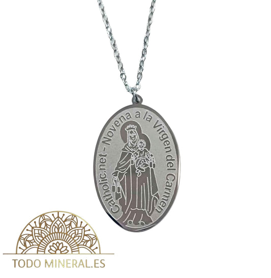 Collar Medalla Virgen Del Carmen En Acero Con Cadena 45+5 Cms 6101441 TODOMINERAL
