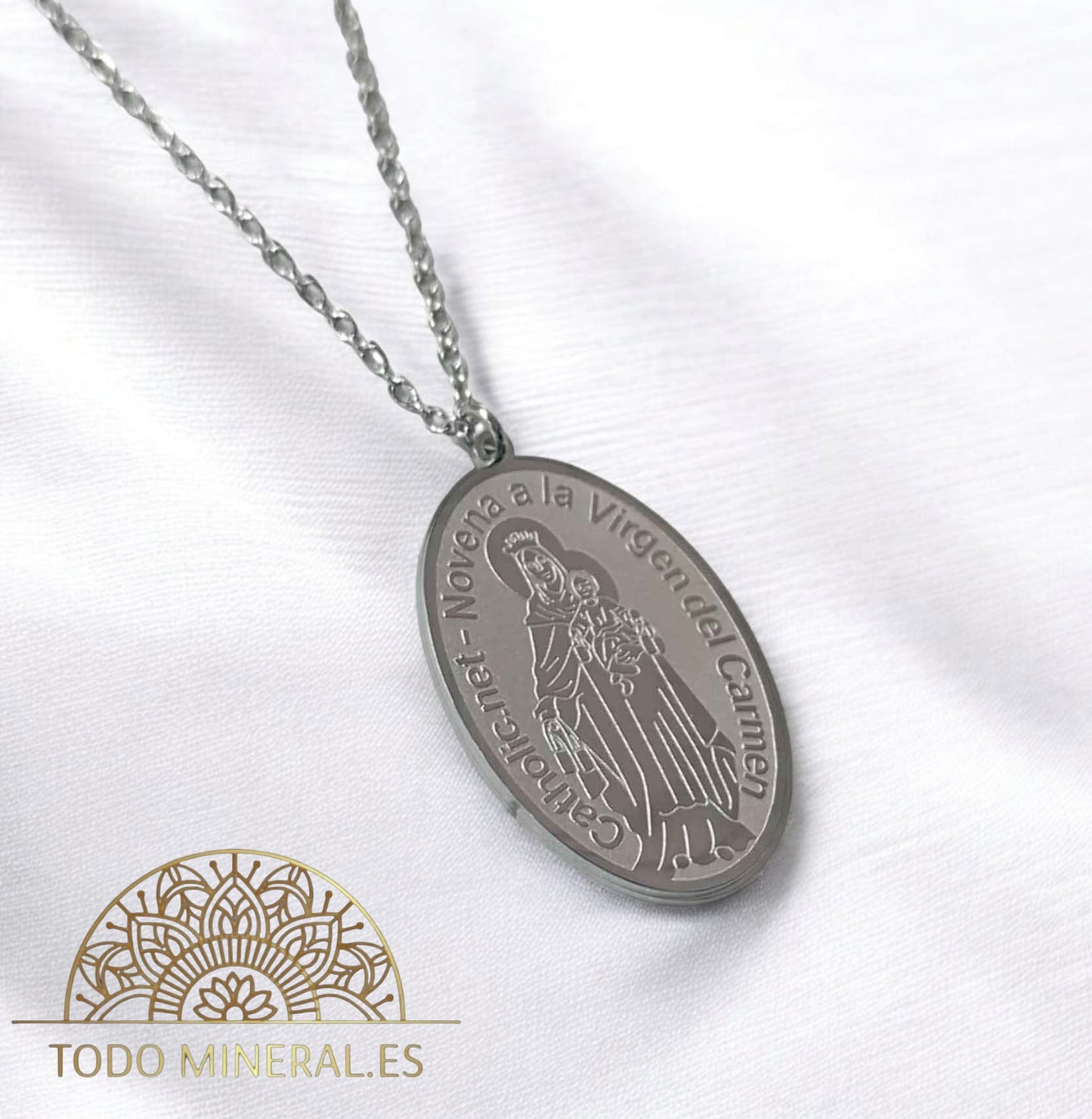 Collar Medalla Virgen Del Carmen En Acero Con Cadena 45+5 Cms 6101441 TODOMINERAL