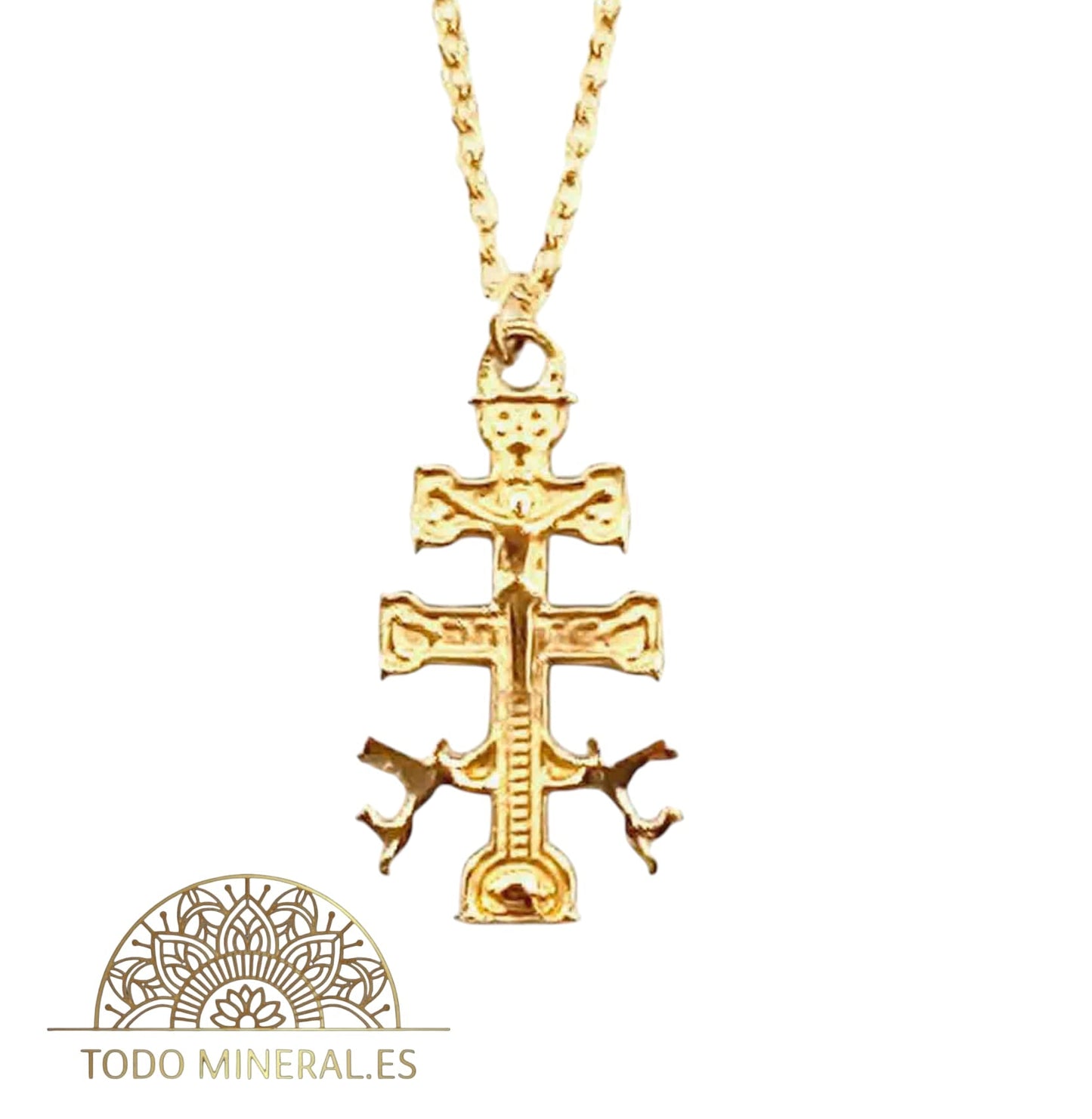 Collar Cruz Caravaca En Acero Dorado Con Cadena 45+5 Cms 6079754 TODOMINERAL