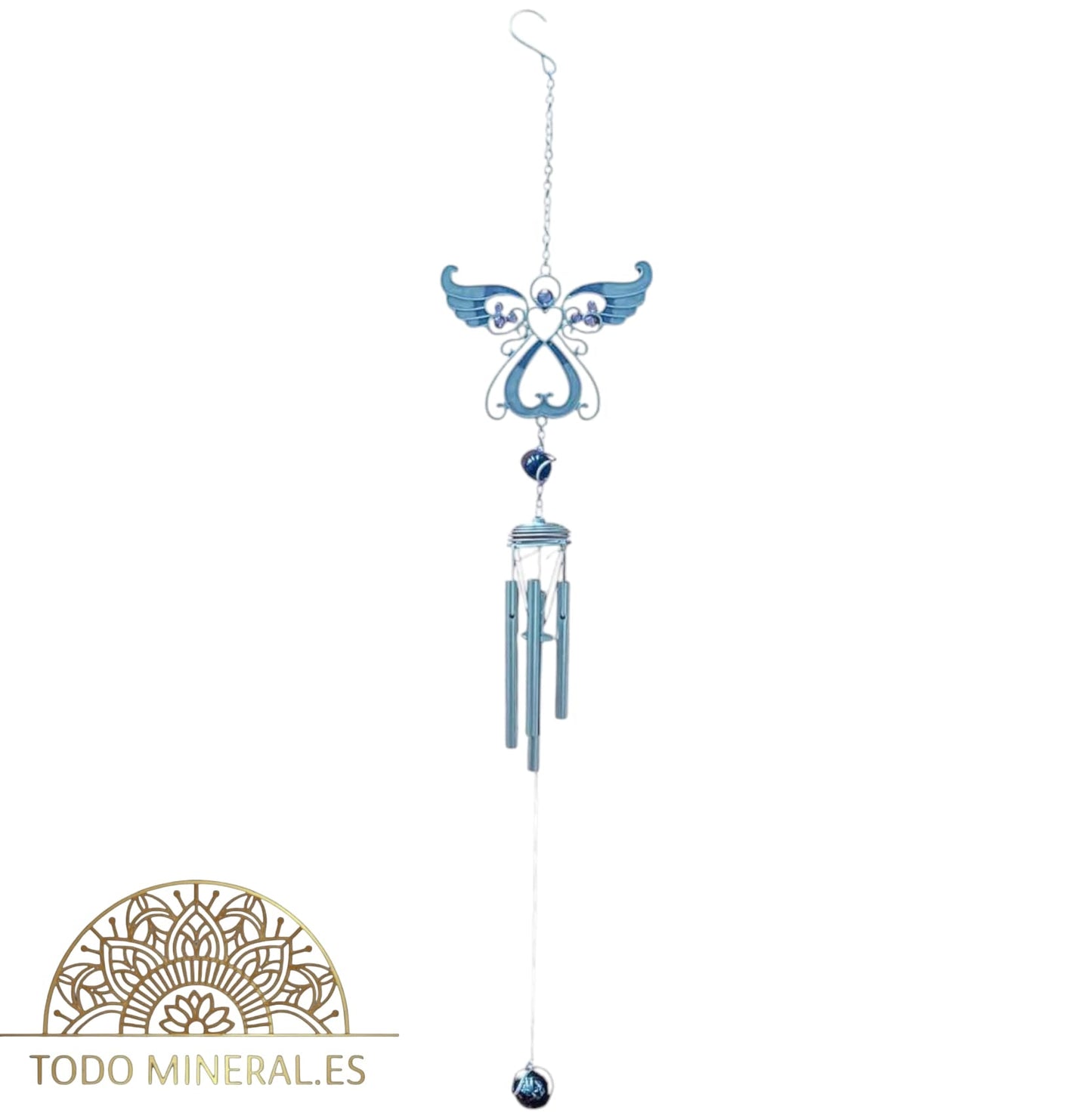 Campana De Viento Ángel En Cristal 67 Cms Aprox Color Azul 600103315-01 Campanas De Viento