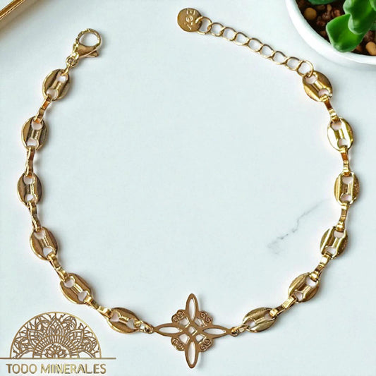 Pulsera Acero Dorado Dije Nudo De Bruja 17+3 cms Aprox 61676-06 PULSERA ACERO
