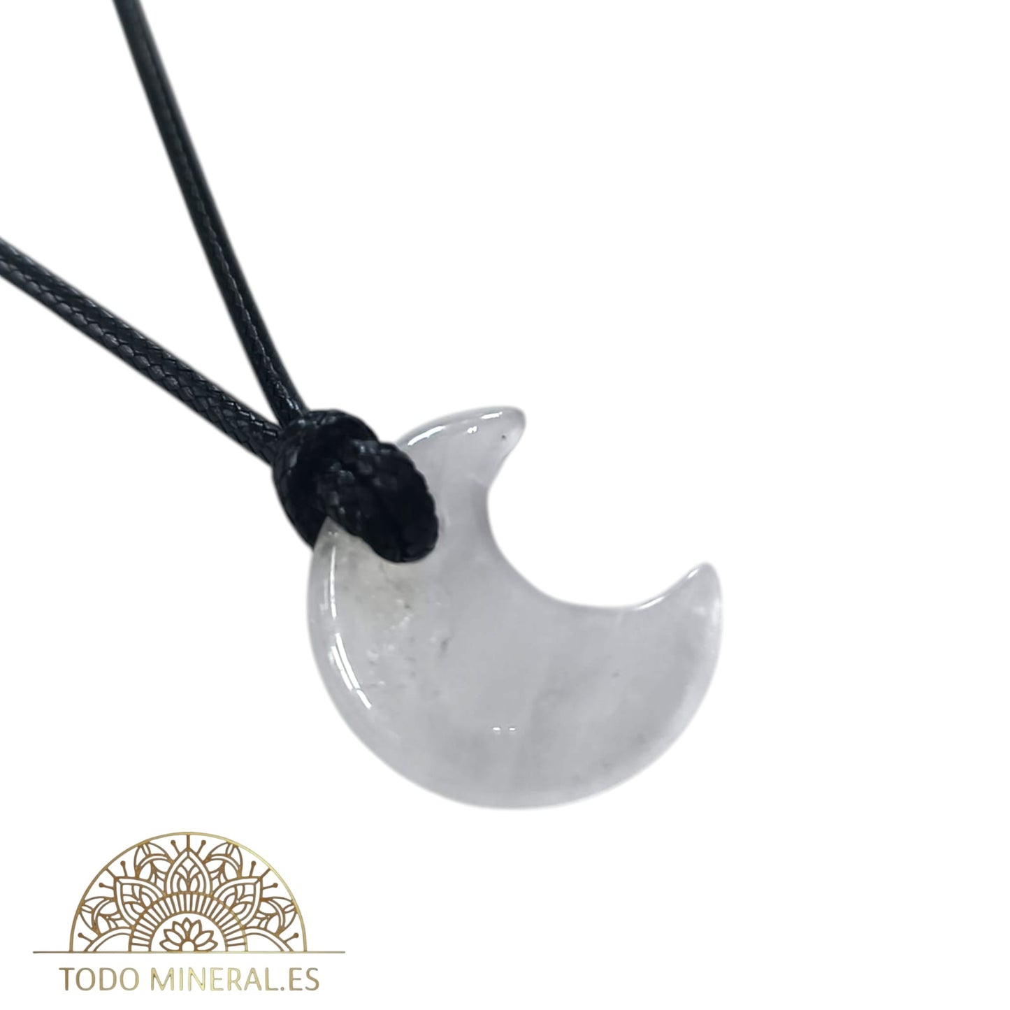 Colgante Piedra Natural Cuarzo Blanco En Forma De Luna 2 CMS (INCLUYE CORDON EN NEGRO 45 cms) TODOMINERAL