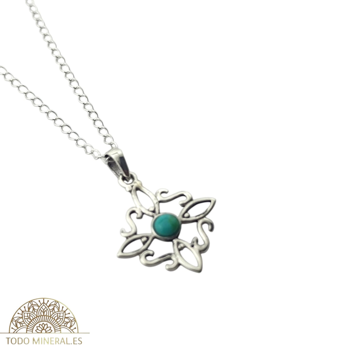 Collar Nudo De Bruja 20 mm Piedra Turquesina Con Cadena Finita 45 Cms Plata 925 500303559 TODOMINERAL