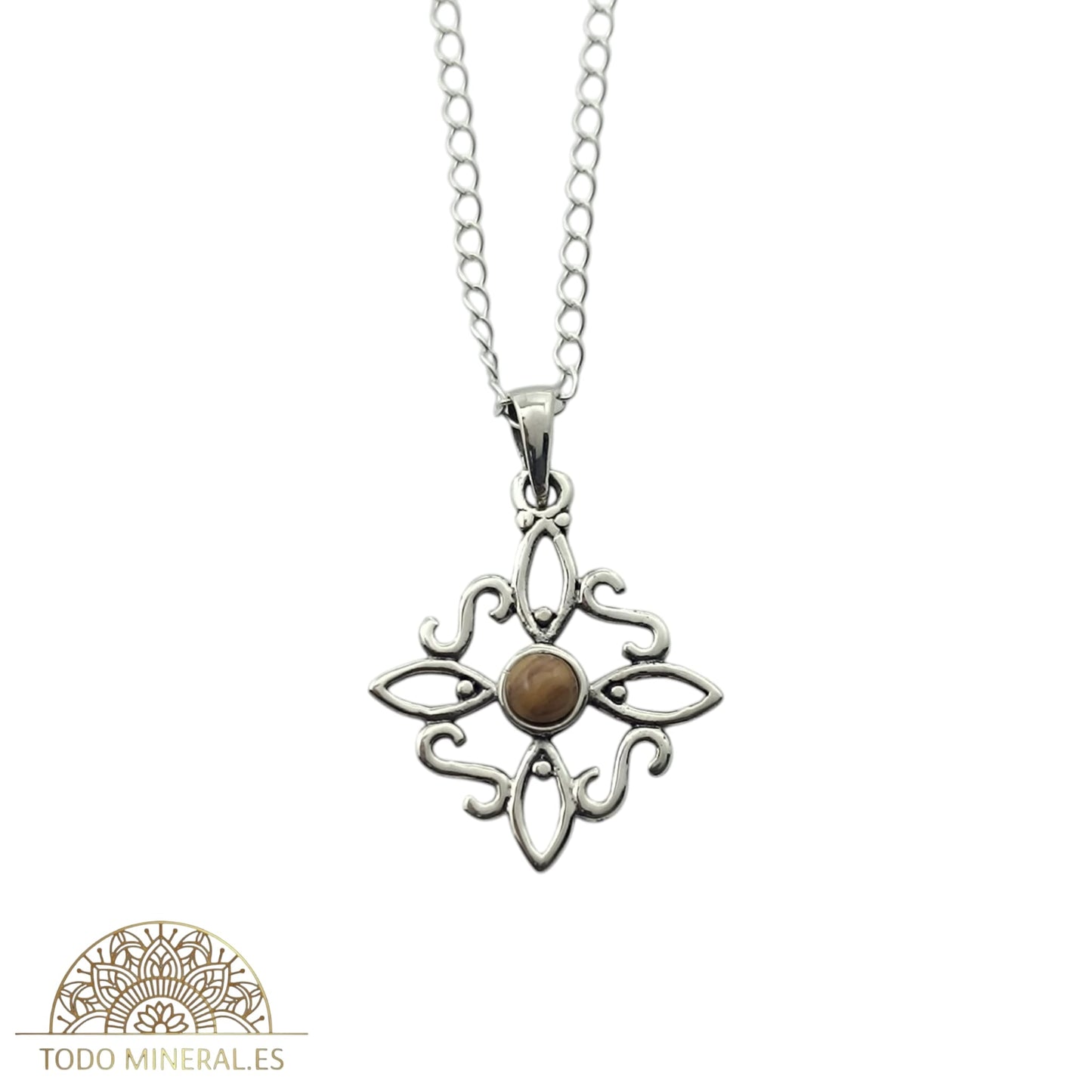 Collar Nudo De Bruja 20 mm Piedra Ojo De Tigre Con Cadena Finita 45 Cms Plata 925 500303559 TODOMINERAL