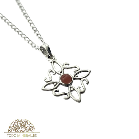 Collar Nudo De Bruja 20 mm Piedra Carneola Con Cadena Finita 45 Cms Plata 925 500303559 TODOMINERAL