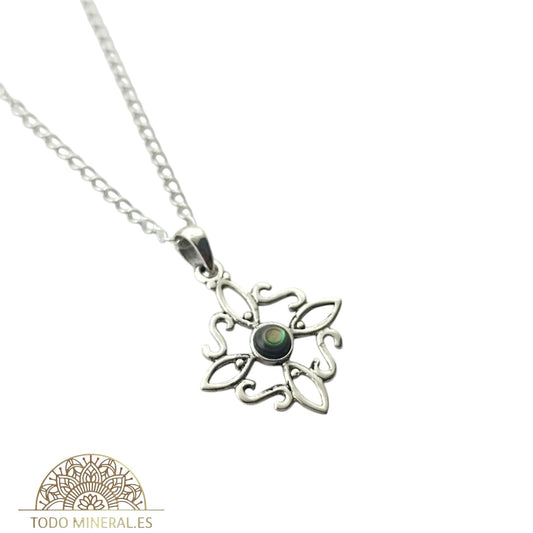 Collar Nudo De Bruja 20 mm Piedra Abalon Con Cadena Finita 45 Cms Plata 925 500303559 TODOMINERAL