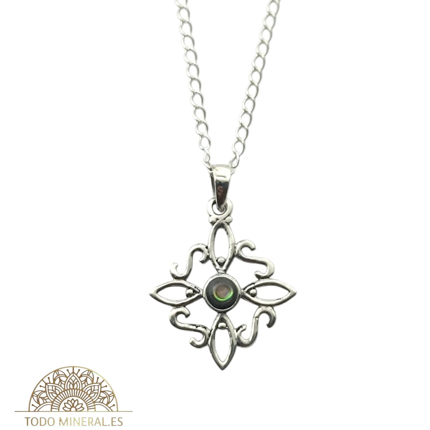 Collar Nudo De Bruja 20 mm Piedra Abalon Con Cadena Finita 45 Cms Plata 925 500303559 TODOMINERAL