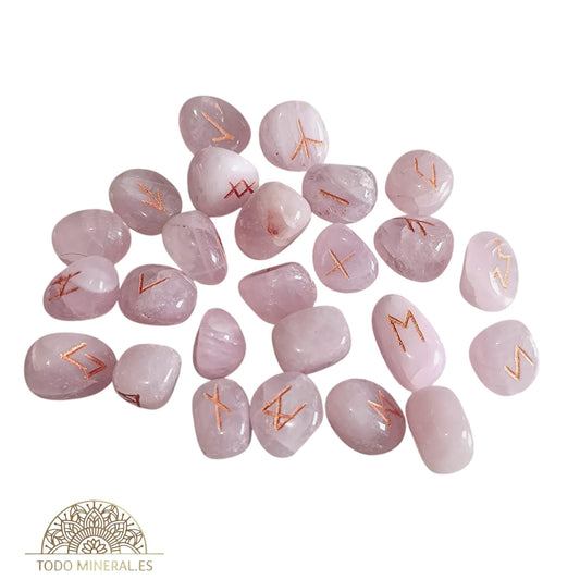Sets Runas Piedra Natural Cuarzo Rosa (24 RUNAS Y 1 BLANCA) TAROT Y ORÁCULOS
