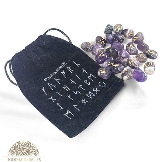 Sets Runas Piedra Natural Amatista (24 RUNAS Y 1 BLANCA) TAROT Y ORÁCULOS