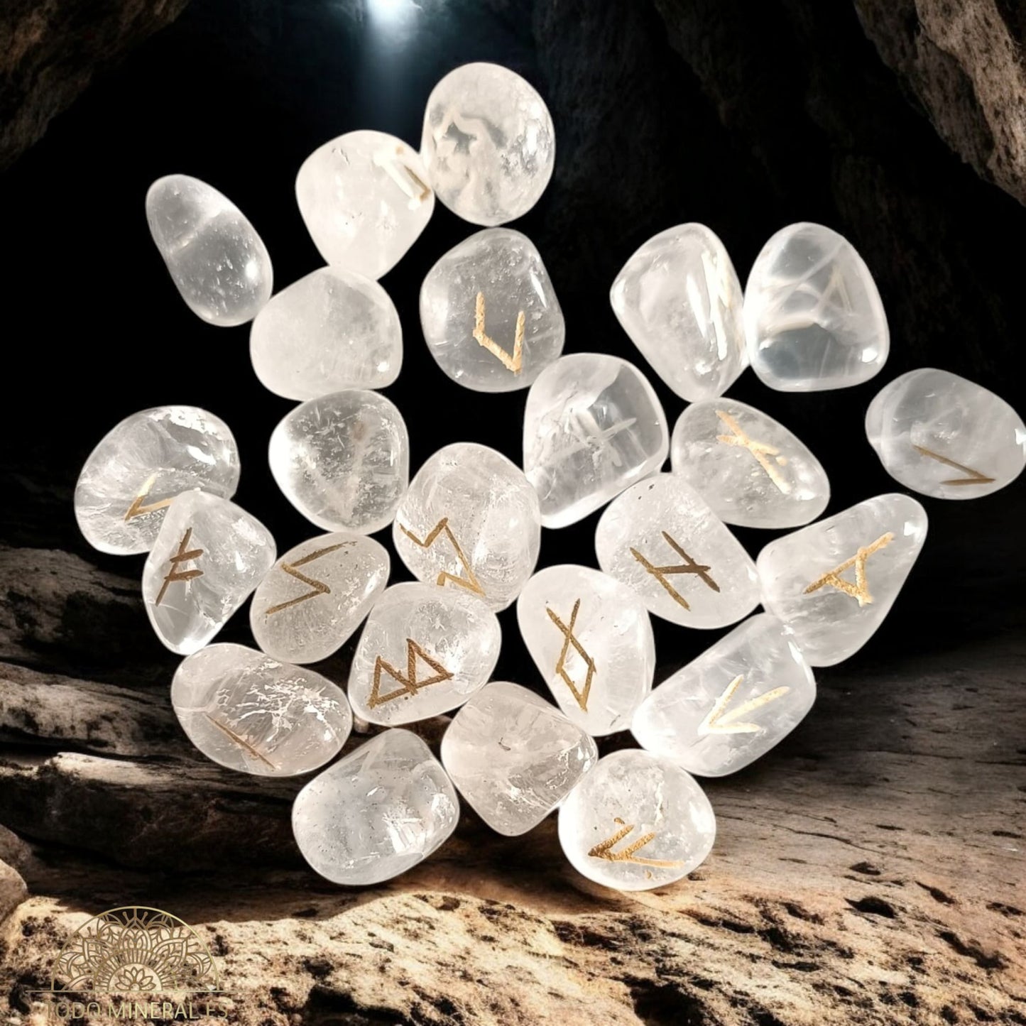 Sets Runas Piedra Natural Cuarzo Blanco (24 RUNAS Y 1 BLANCA) TAROT Y ORÁCULOS