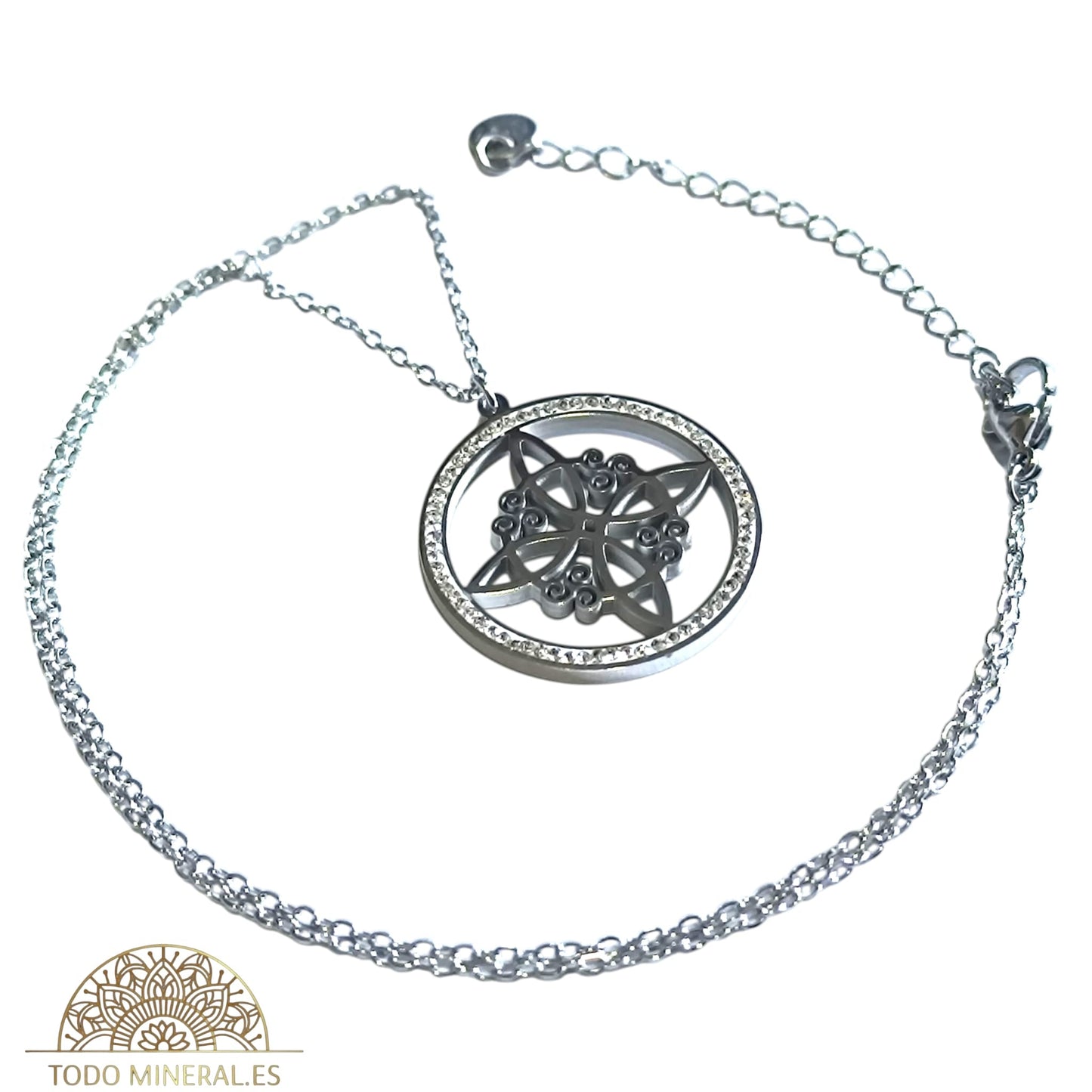Collar Nudo De Bruja Con Simbol Trisquel En Acero Inoxidable Con Circonitas y Cadena 45 Cms TODOMINERAL