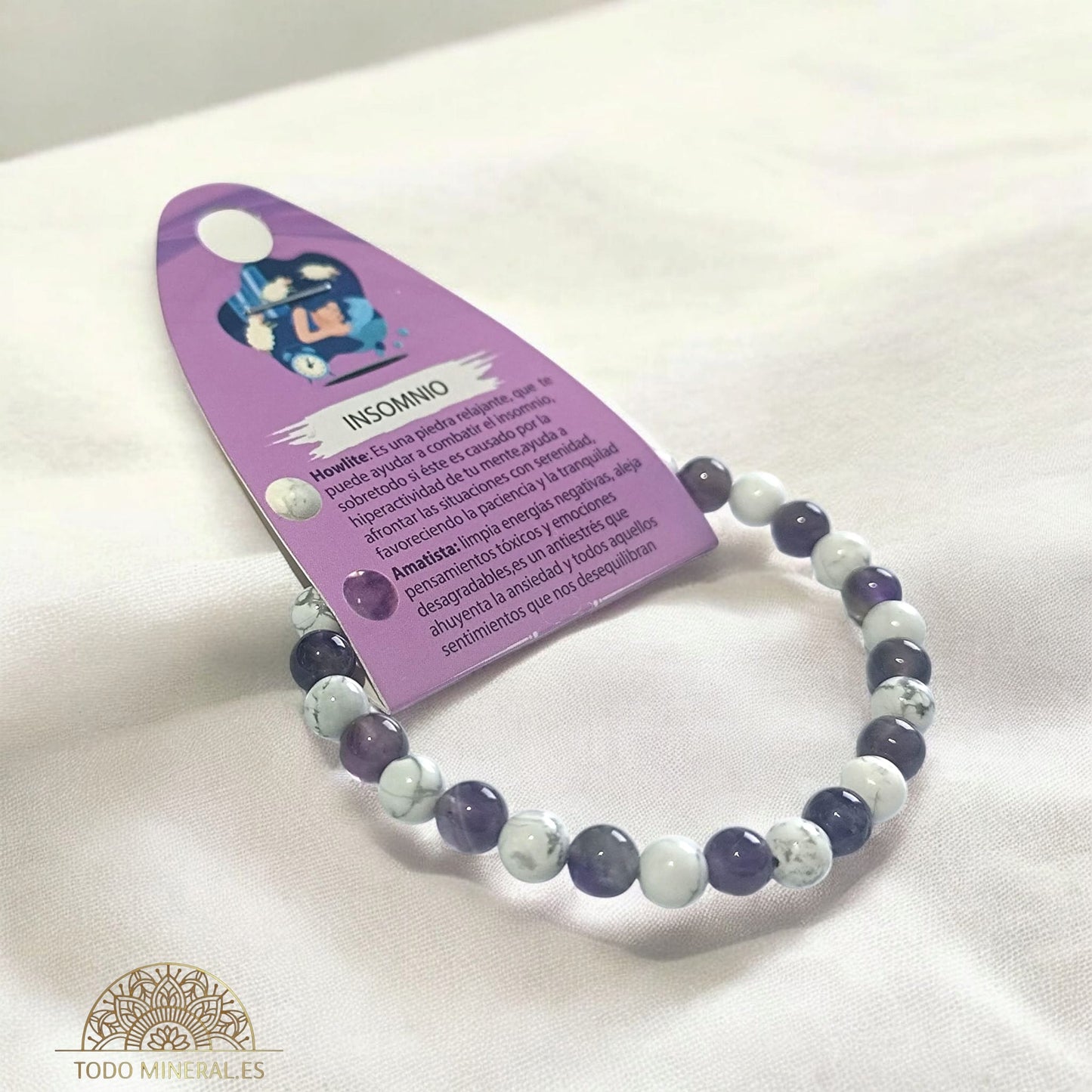 Pulsera Combinada Piedra Amatista y Howlite Para Insomnio Piedra De 6 mm 70020 PULSERAS MINERALES
