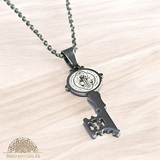 Collar Proteccion LLave San Benito En Acero Inoxidable Con Cadena 45+5 Cms TODOMINERAL