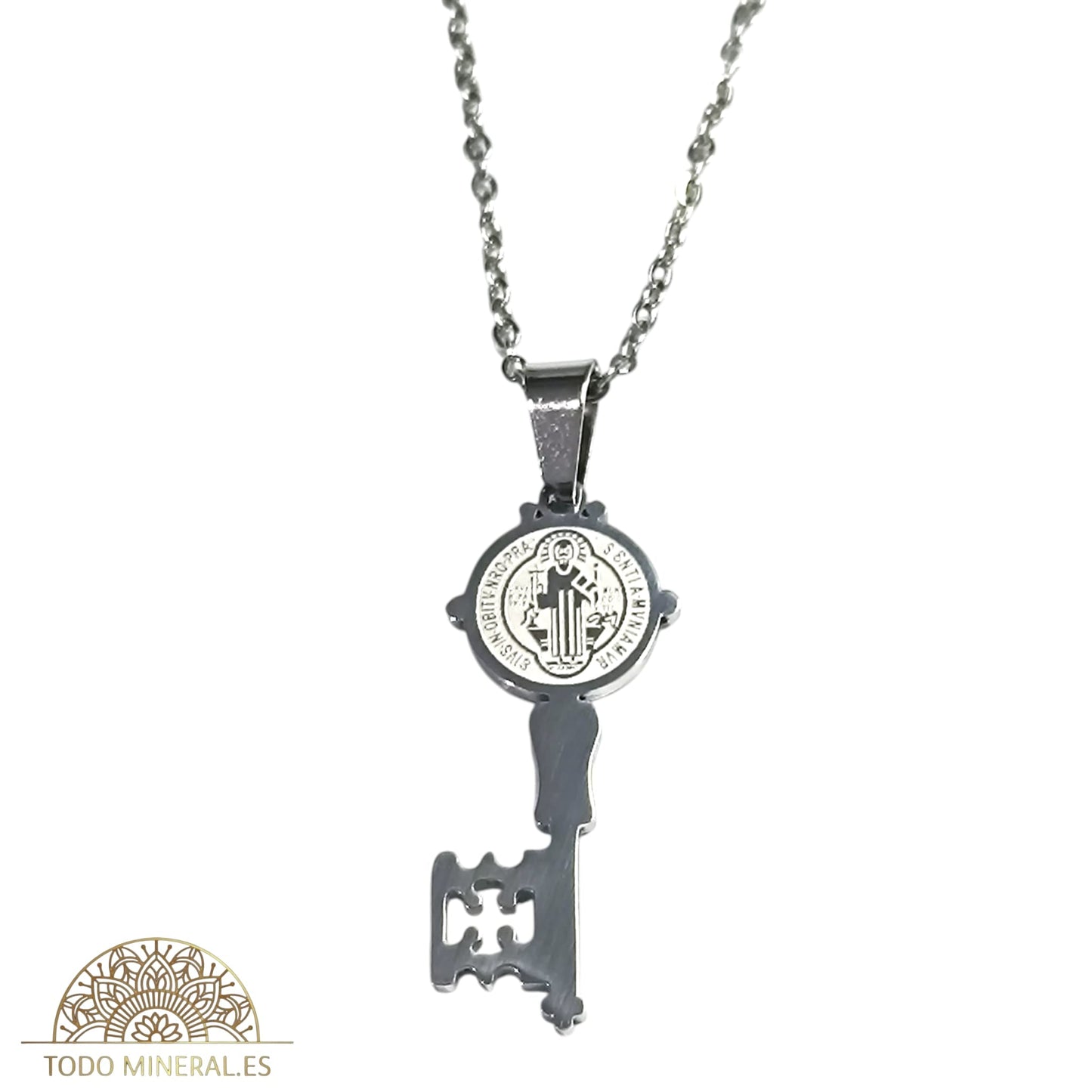 Collar Proteccion LLave San Benito En Acero Inoxidable Con Cadena 45+5 Cms TODOMINERAL
