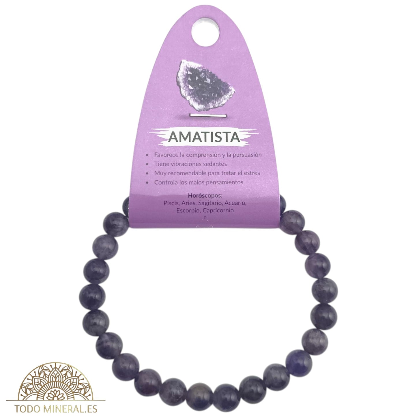 Pulsera Piedra Natural Amatista 8 mm Hombre 22 Cms PULSERAS MINERALES