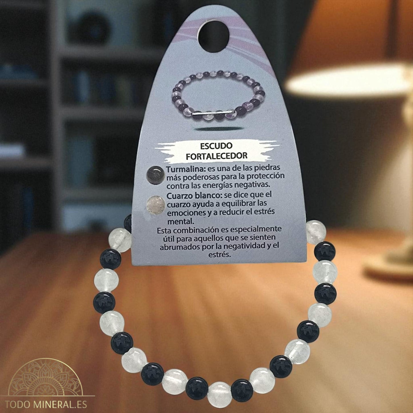 Pulsera Combinada Piedra Cuarzo Blanco Y Turmalina Para Escudo Fortalecedor Piedra De 6 mm PULSERAS MINERALES