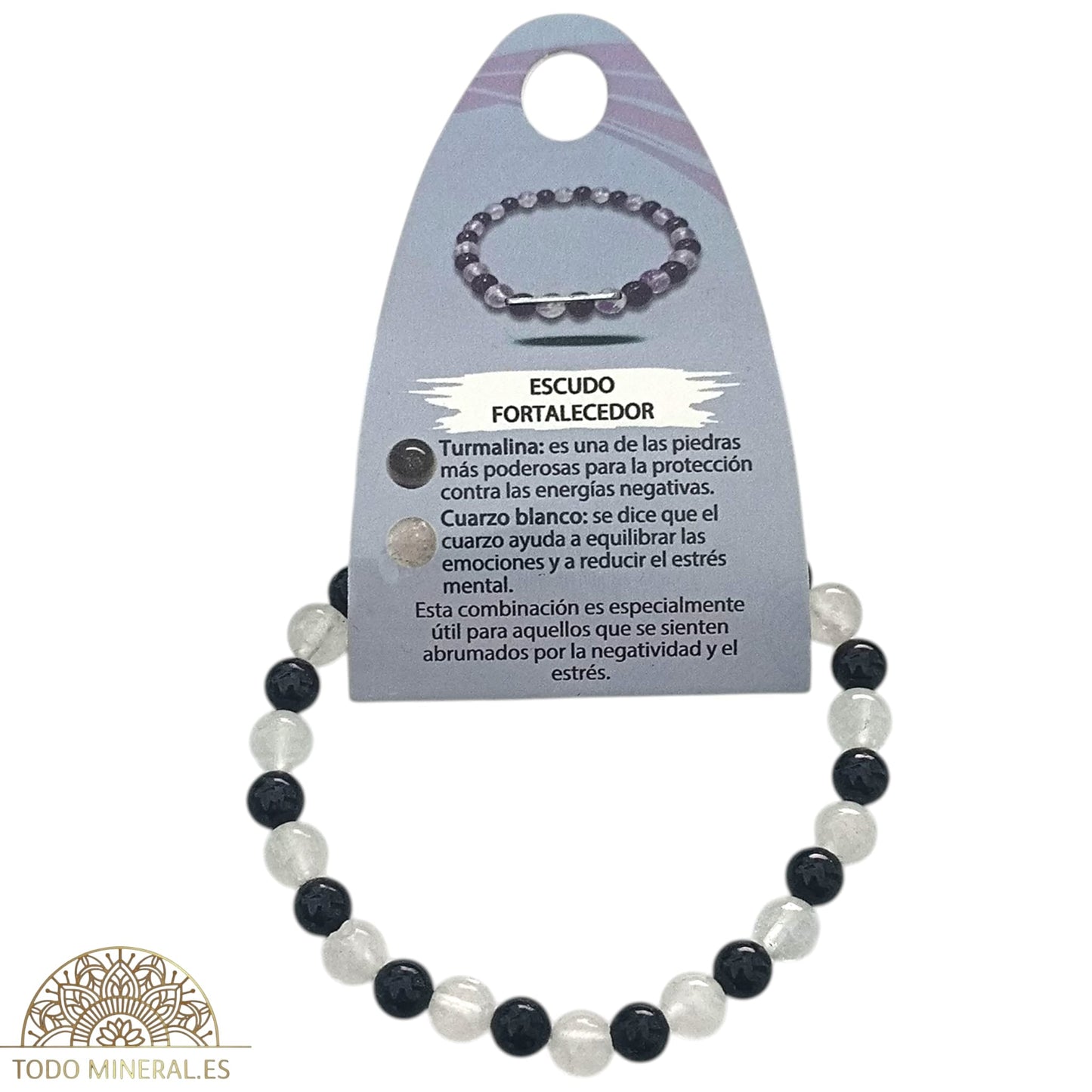 Pulsera Combinada Piedra Cuarzo Blanco Y Turmalina Para Escudo Fortalecedor Piedra De 6 mm PULSERAS MINERALES
