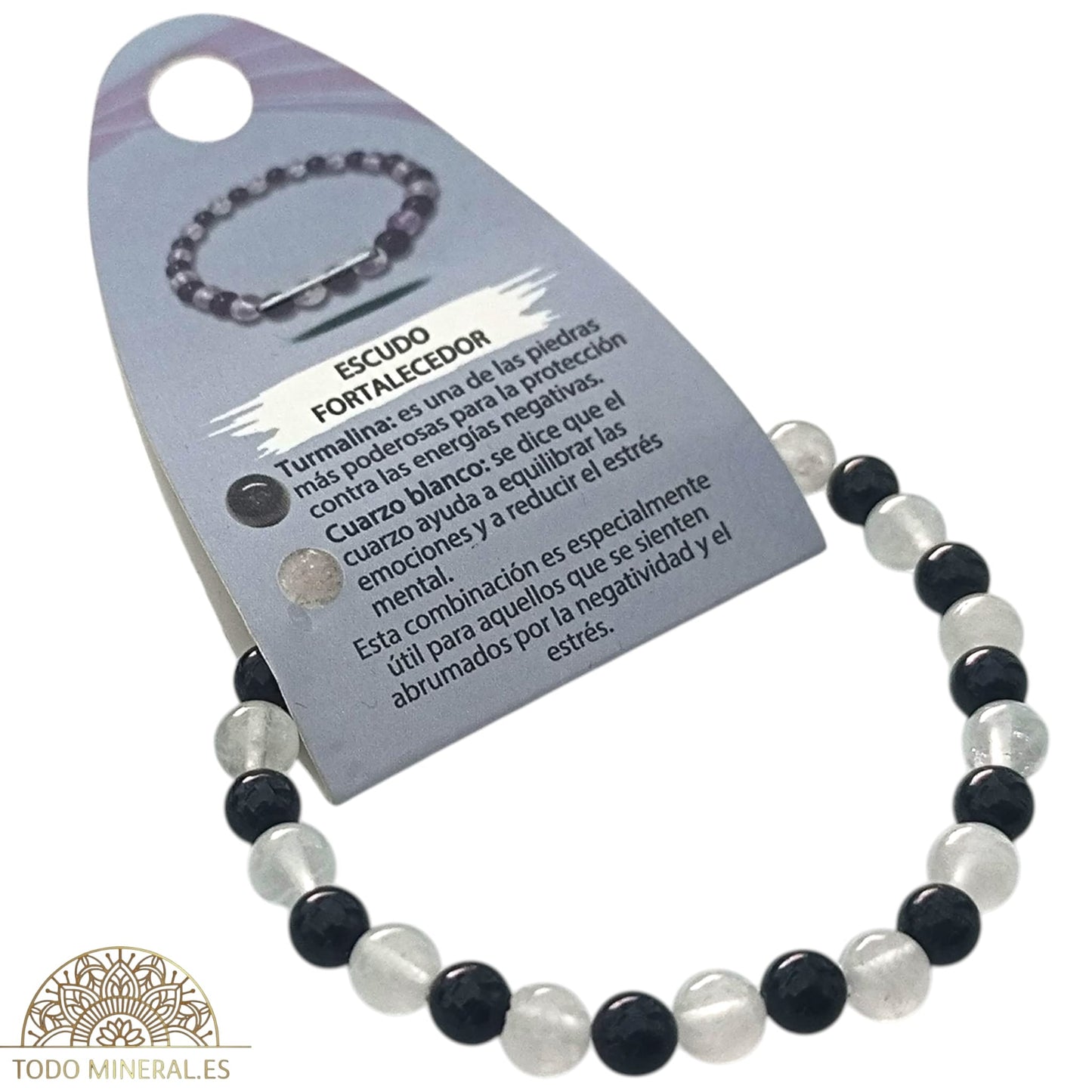 Pulsera Combinada Piedra Cuarzo Blanco Y Turmalina Para Escudo Fortalecedor Piedra De 6 mm PULSERAS MINERALES