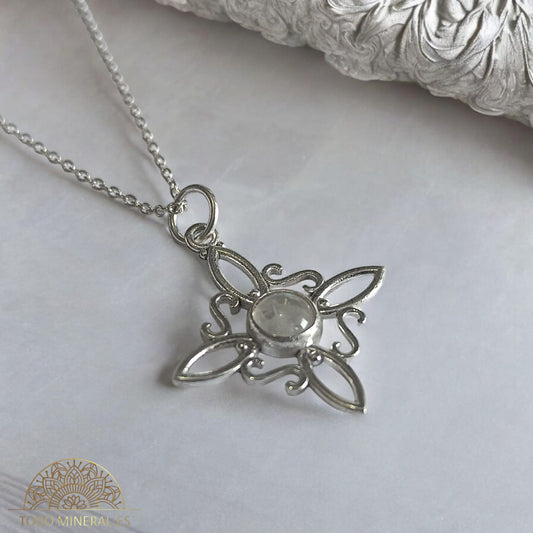 Collar Nudo De Bruja Piedra Luna Con Cadena 45 Cms Plata 925 TODOMINERAL