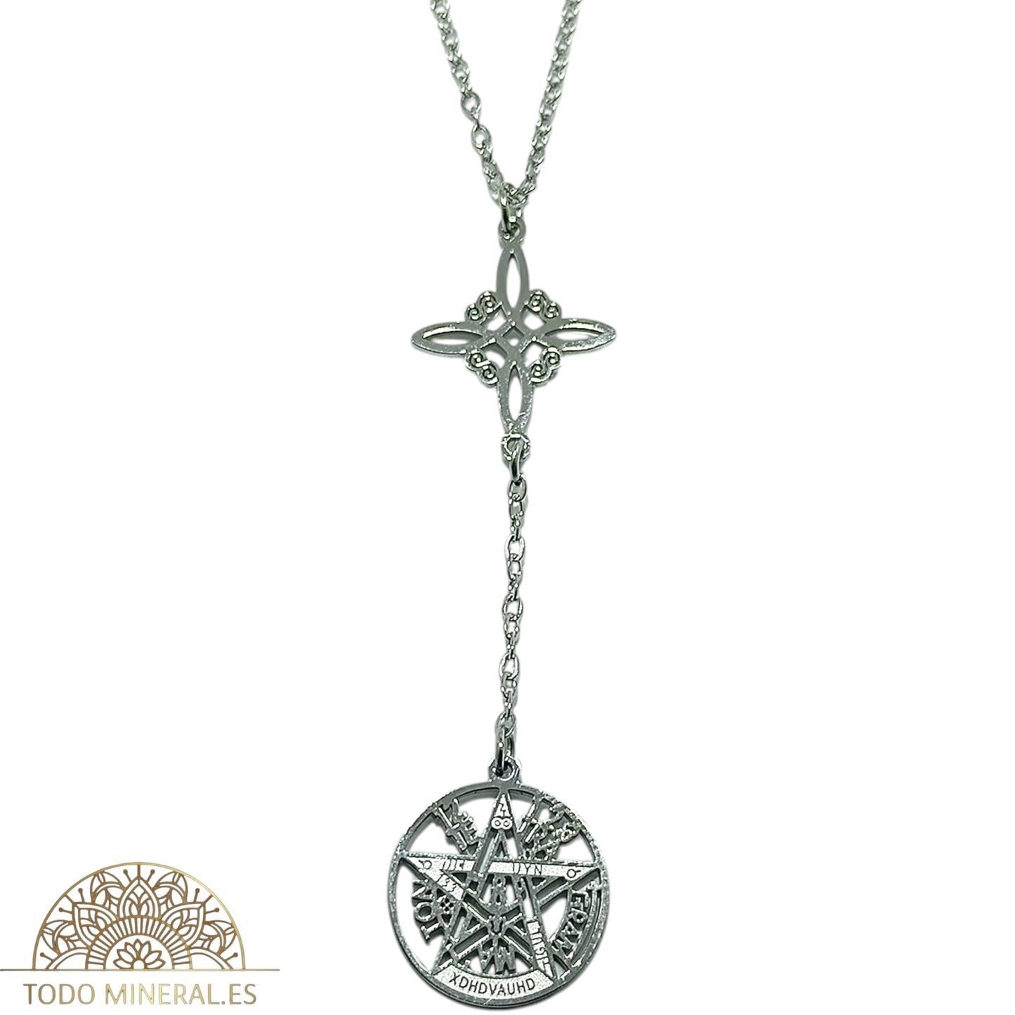 Collar Doble Protección Nudo De Bruja Tetragramaton En Acero Inoxidable Con Cadena 45 Cms TODOMINERAL
