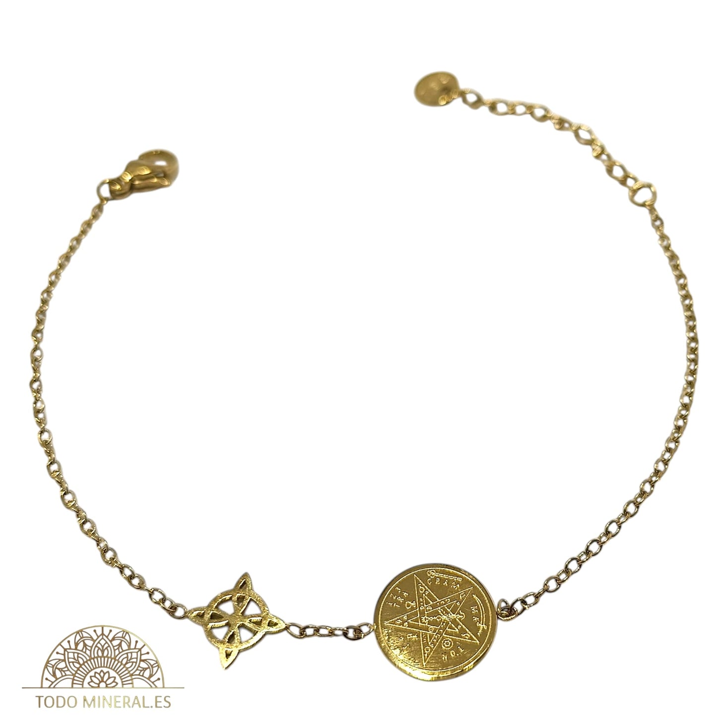 Pulsera Acero Dorado Doble Protección Tetragramaton Nudo De Bruja PULSERA ACERO