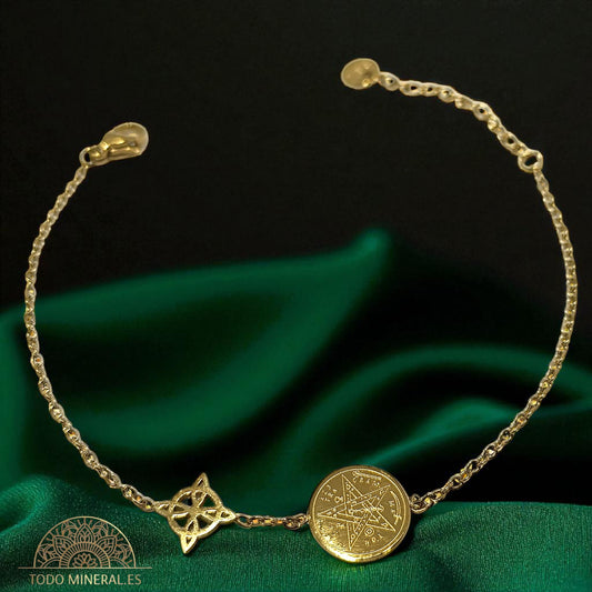 Pulsera Acero Dorado Doble Protección Tetragramaton Nudo De Bruja PULSERA ACERO