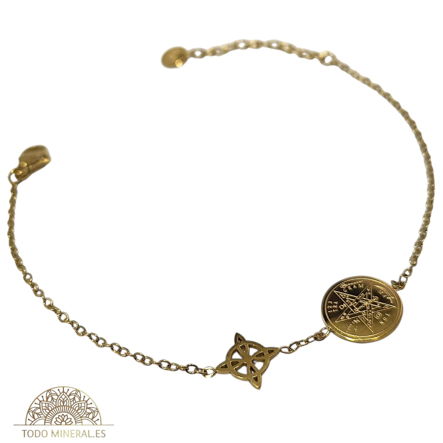 Pulsera Acero Dorado Doble Protección Tetragramaton Nudo De Bruja PULSERA ACERO